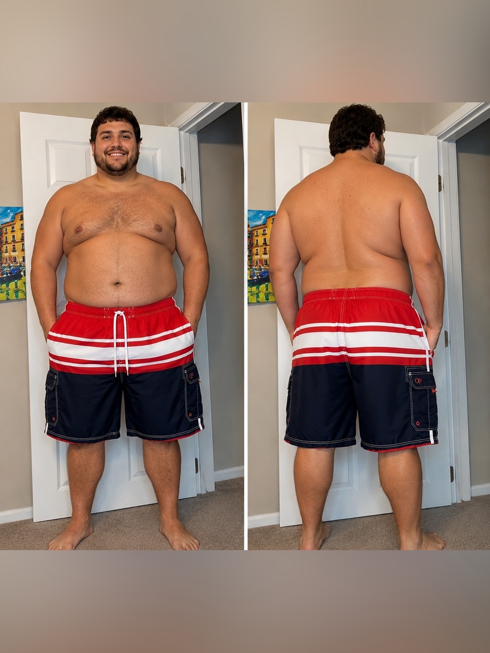 OP Red White Blue American Flag Patriotic Swim Trunks Board Shorts Mens 2XL